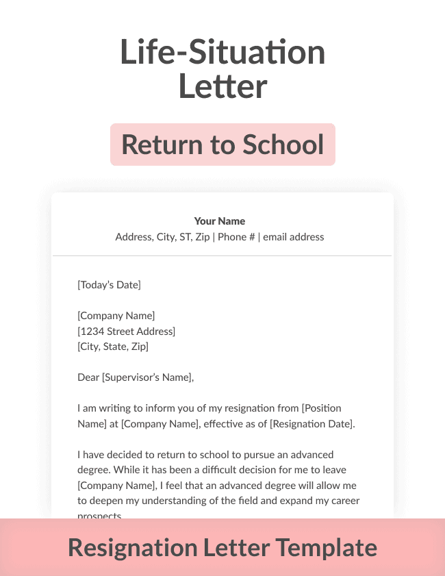 A return-to-school letter of resignation template