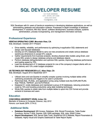 An SQL developer resume sample