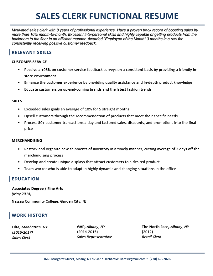 functional skills resume template