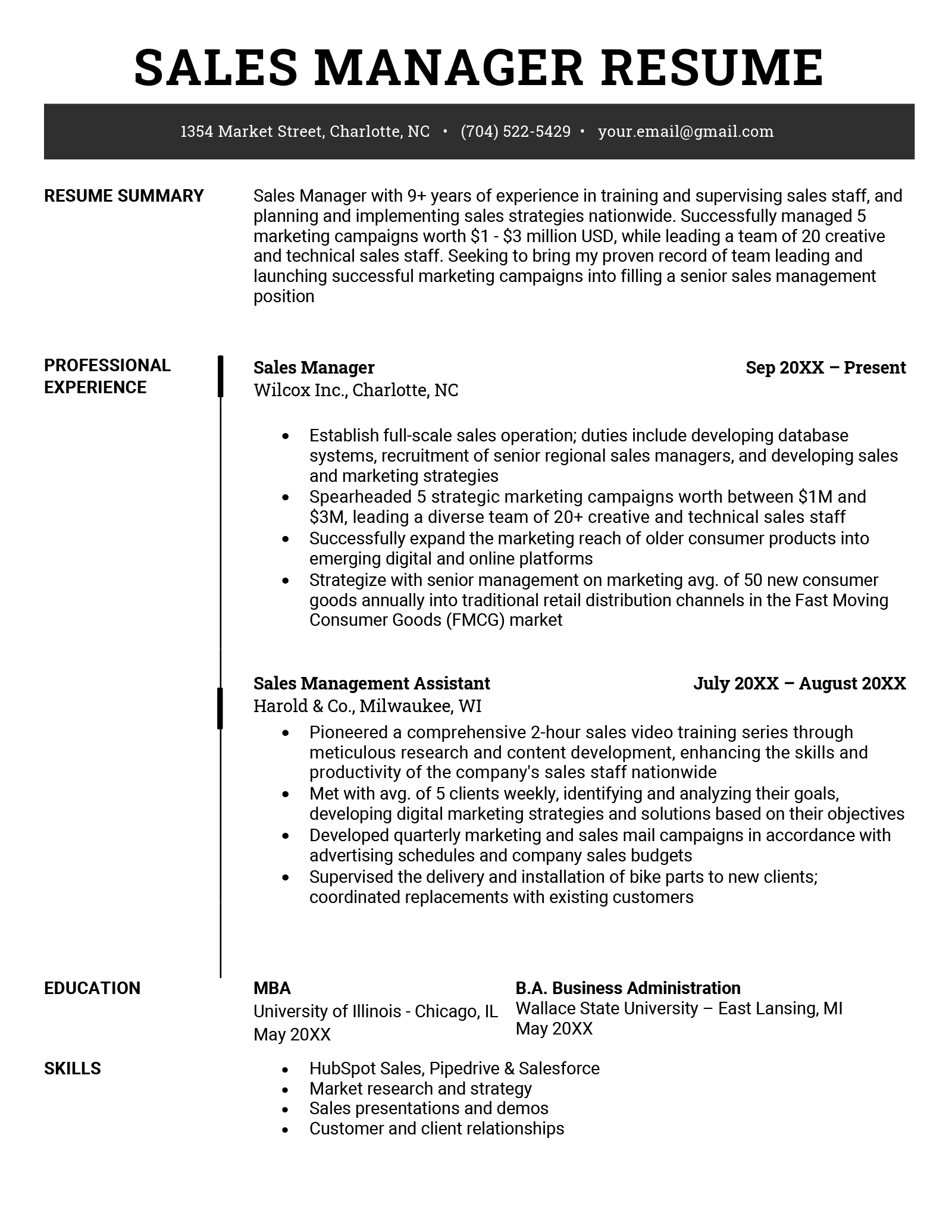 An example of a sales manager resume