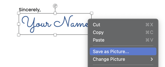 a screenshot of how to "save as" a picture in microsoft word