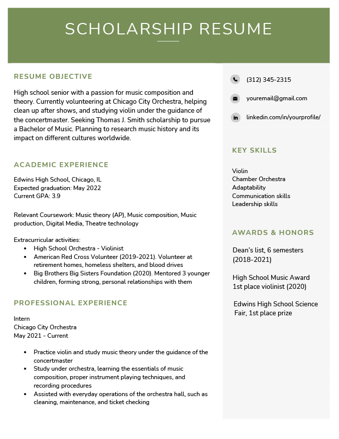 An example of a scholarship resume