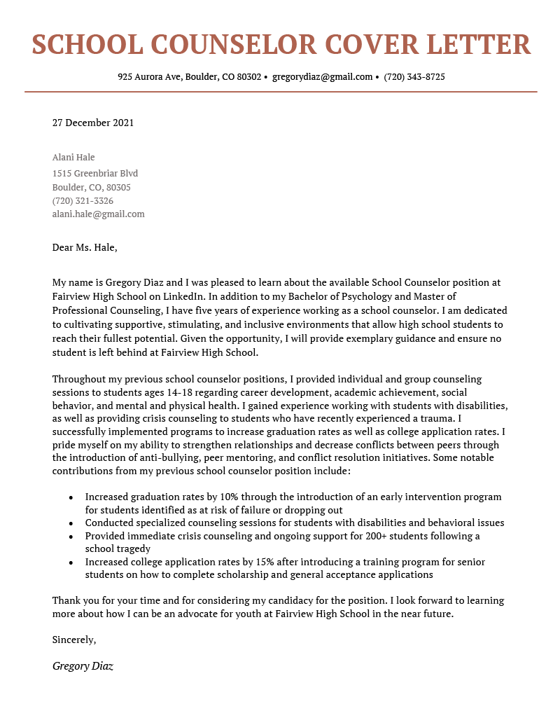 cover letter example for school counselor