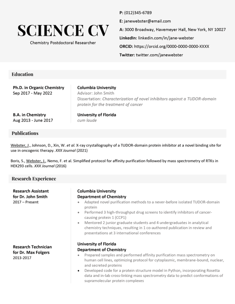 Science CV Example and Writing Tips Resume Genius