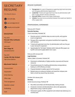 An orange secretary resume example