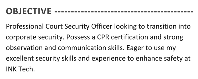 Security Officer Resume Objective