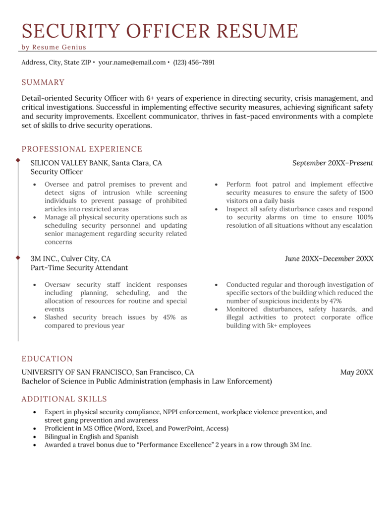 3+ Security Officer Resume Examples for 2025