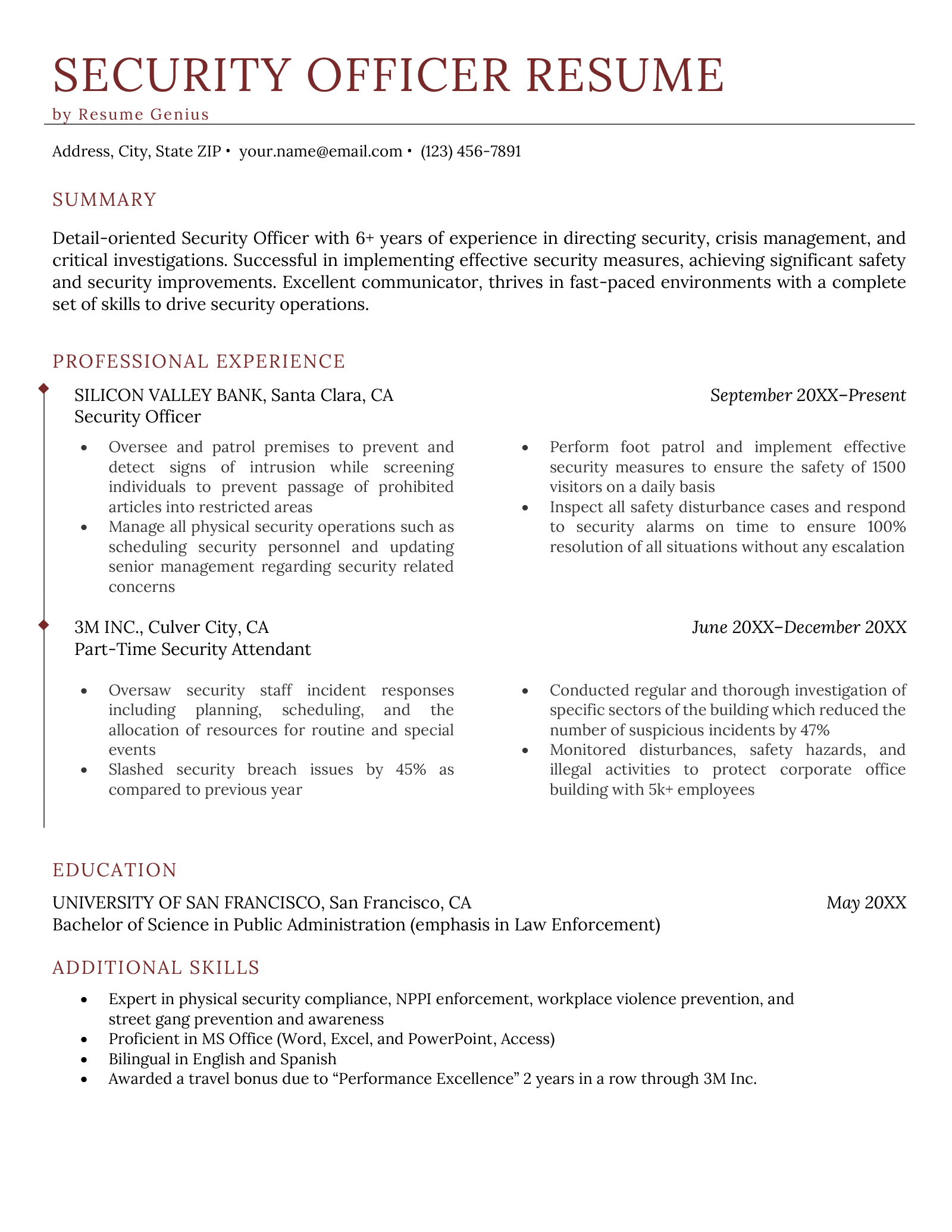 A security officer resume sample