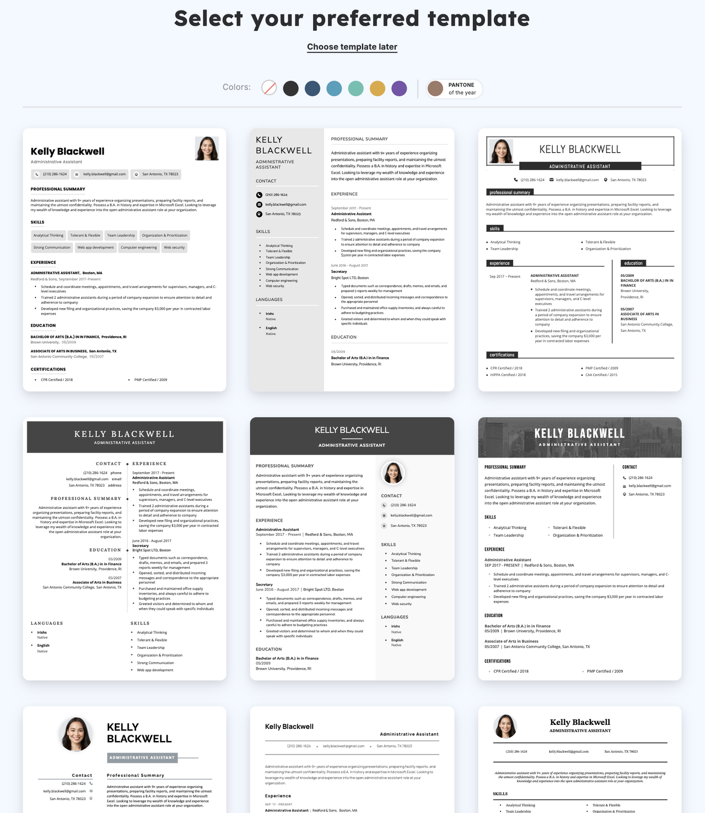 Select your preferred template using the Resume Genius builder.