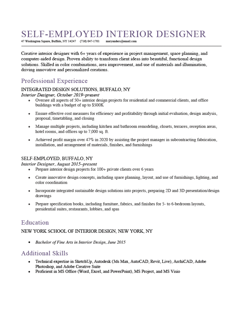 self resume format pdf