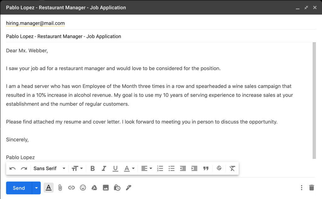 how to write email to hr for sending resume