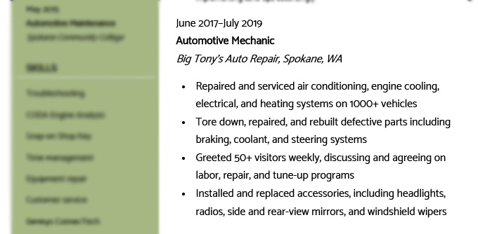 An example of a more-senior mechanic's work experience