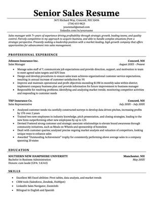 A strong example of a senior sales resume.