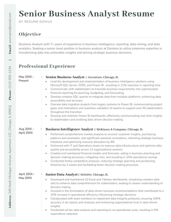 An example of a 2 page senior business analyst resume example