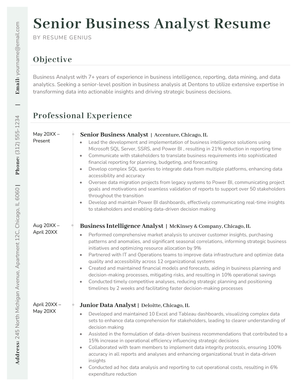 An example of a 2 page senior business analyst resume example