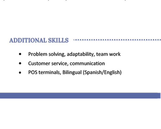 Server Additional Skills On Resume 