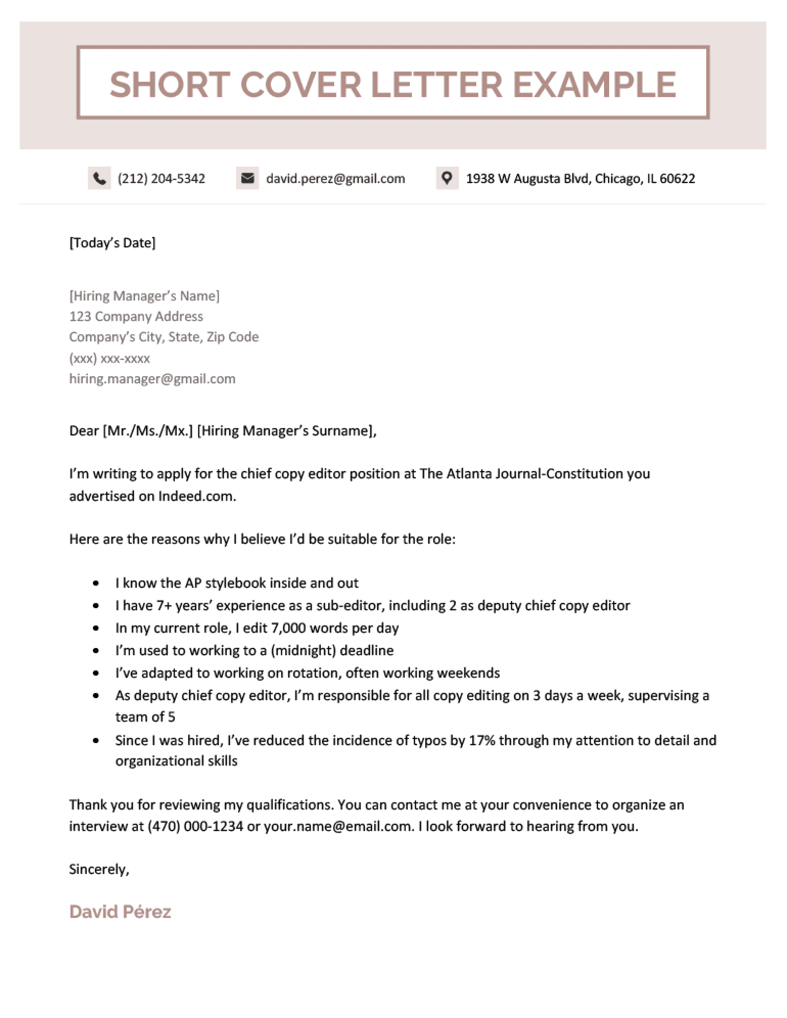 cover letter and summary