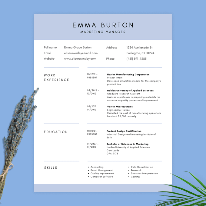 An example of a simple pastel minimalist resume