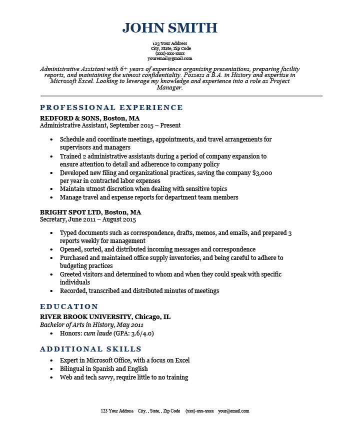 An example of a simple resume layout