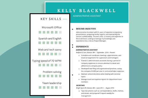 Example of a section demonstrating skill levels for a resume.