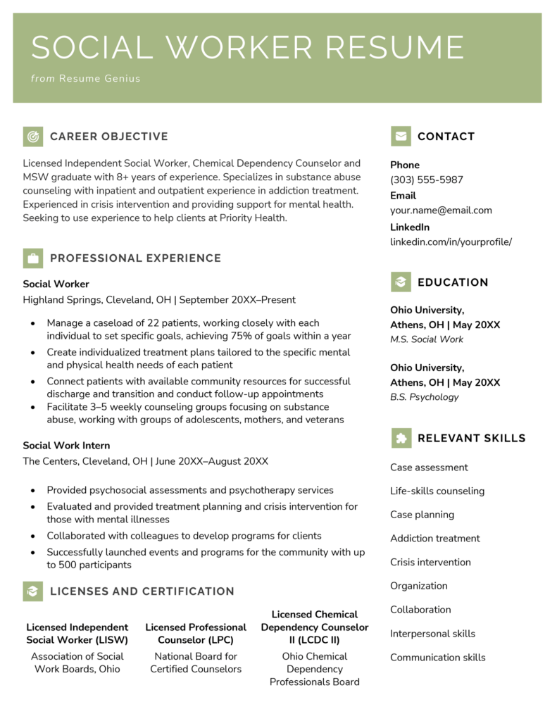 4 Social Worker Resume Examples - Social Work Resume Example 791x1024