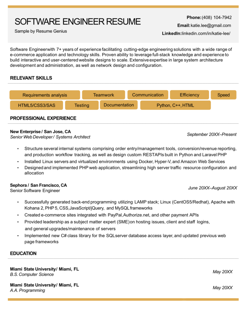 download resume format for experienced software engineer