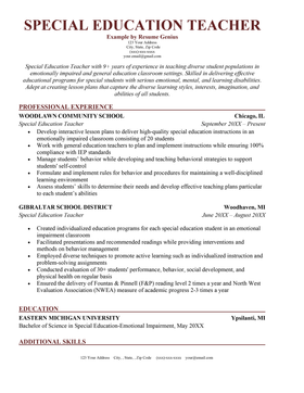 A special education teacher resume example