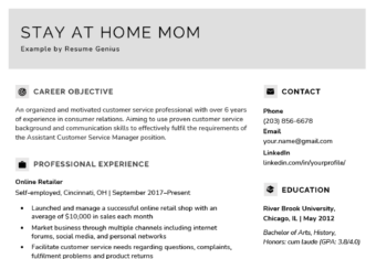 Example of a stay at home mom resume.