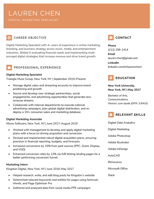 Stylish Modern Resume Template, Orange colored example for resume templates hubpage