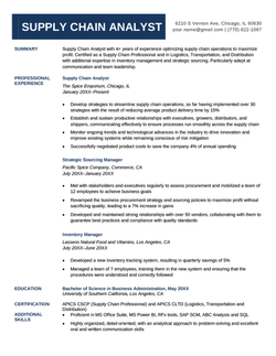 A supply chain analyst resume sample
