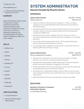 A system administrator resume example