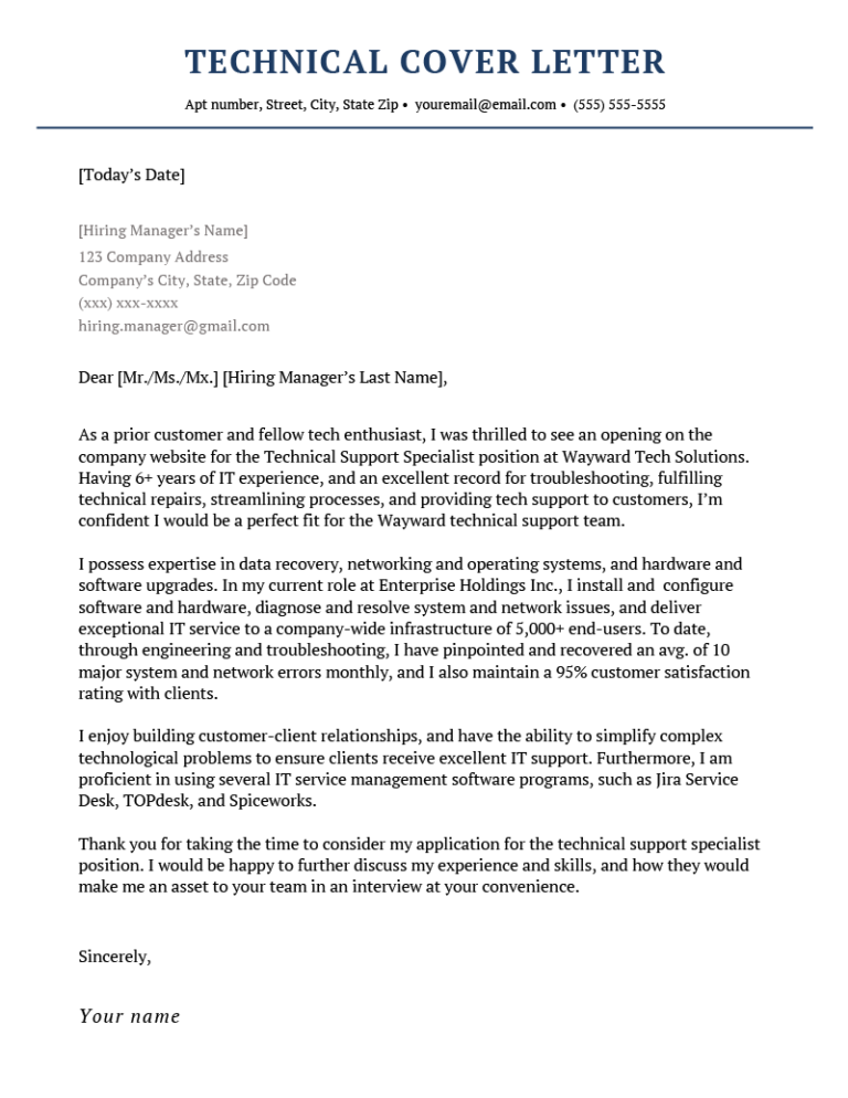 cover letter for technical consultant sample