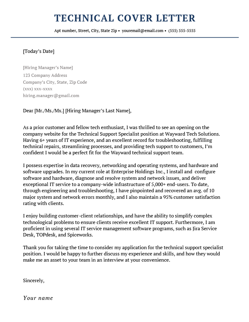 An example of a technical cover letter