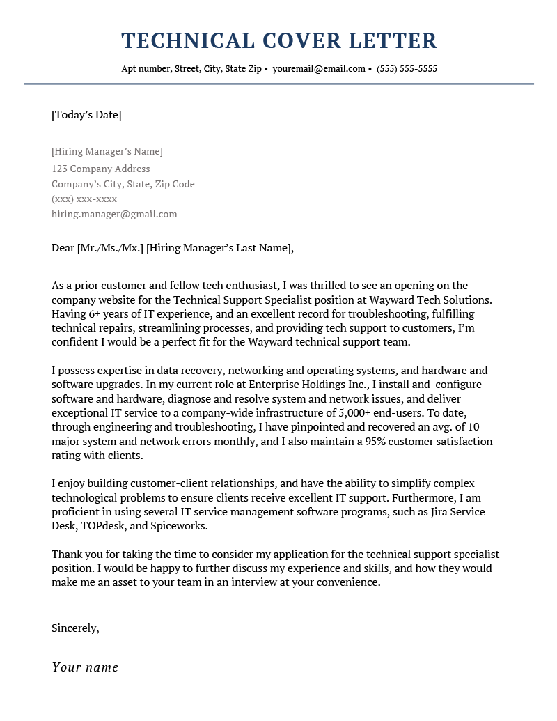 microsoft word technical cover letter template