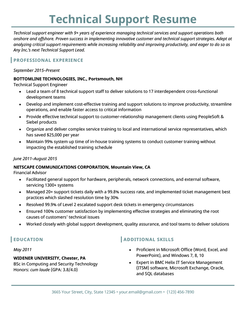 technical-support-resume-sample