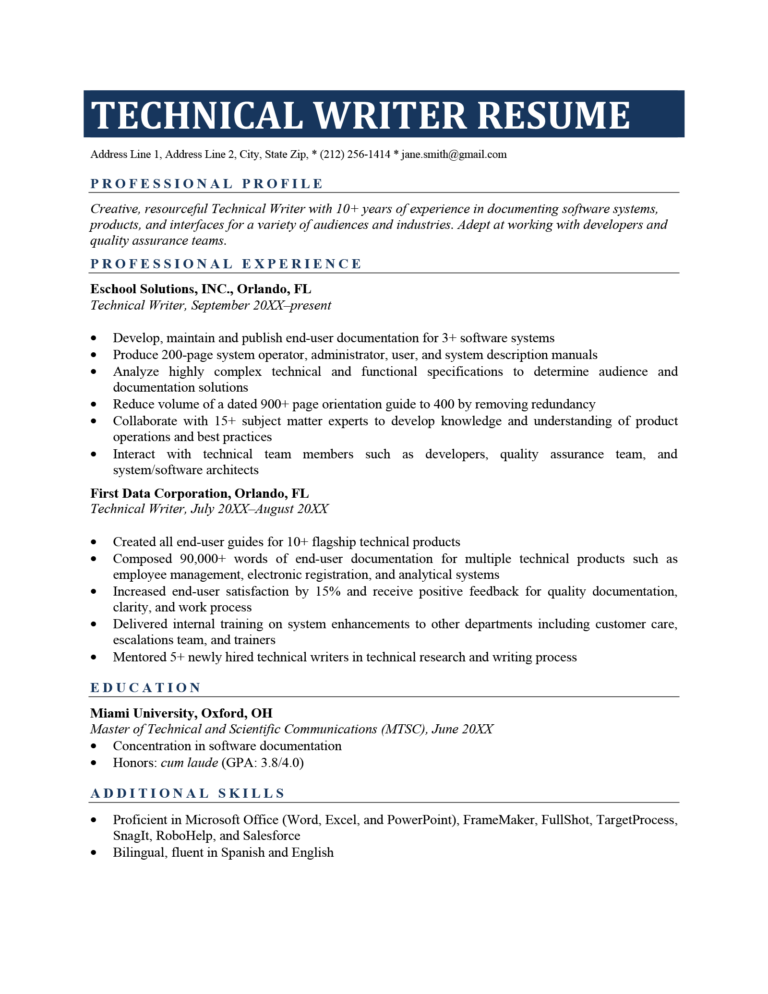 Technical Writer Resume Sample How to Write Resume Genius