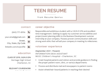 Example of a resume for teens.
