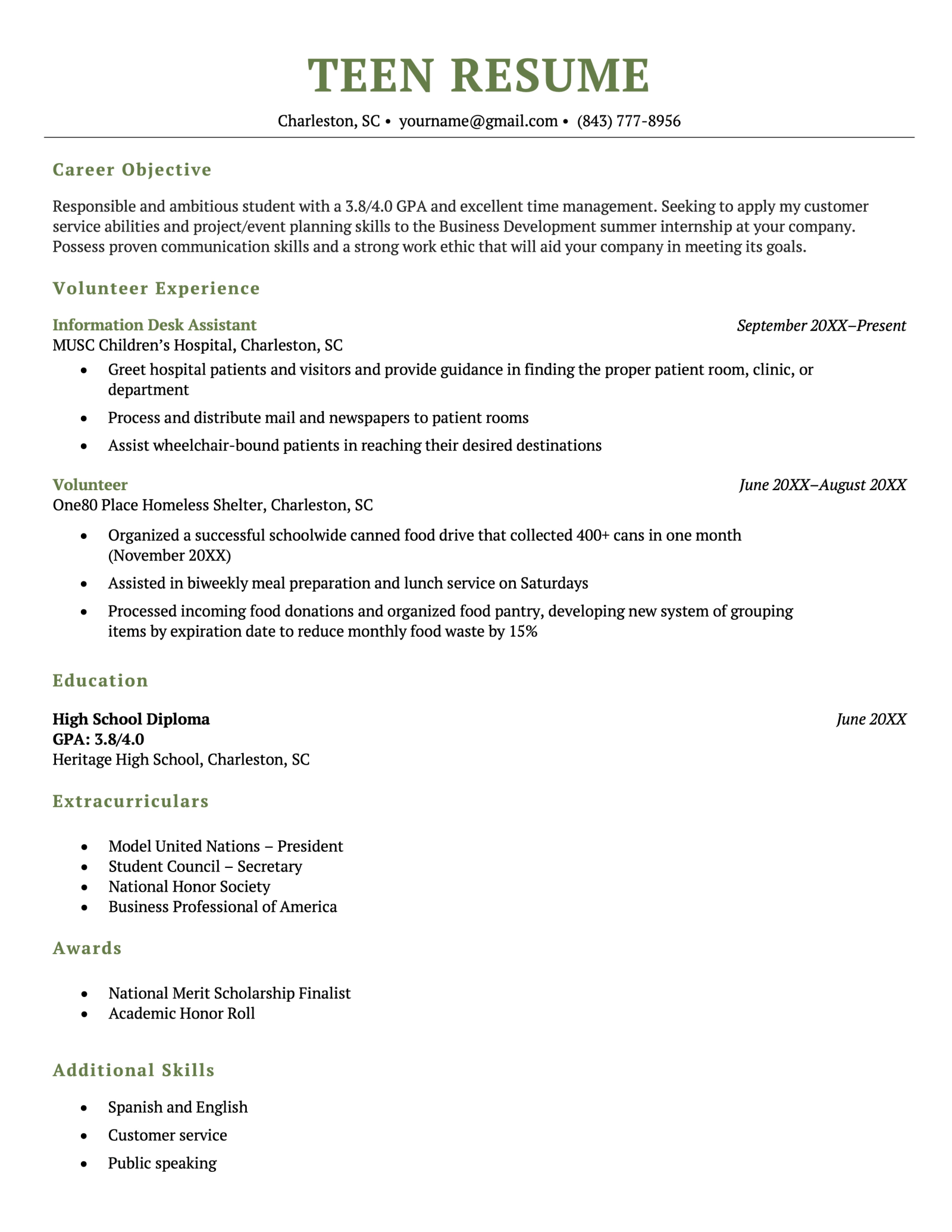 resume objective examples for young adults