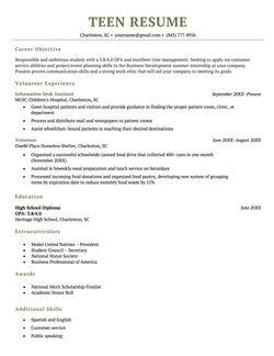 An example resume for teens