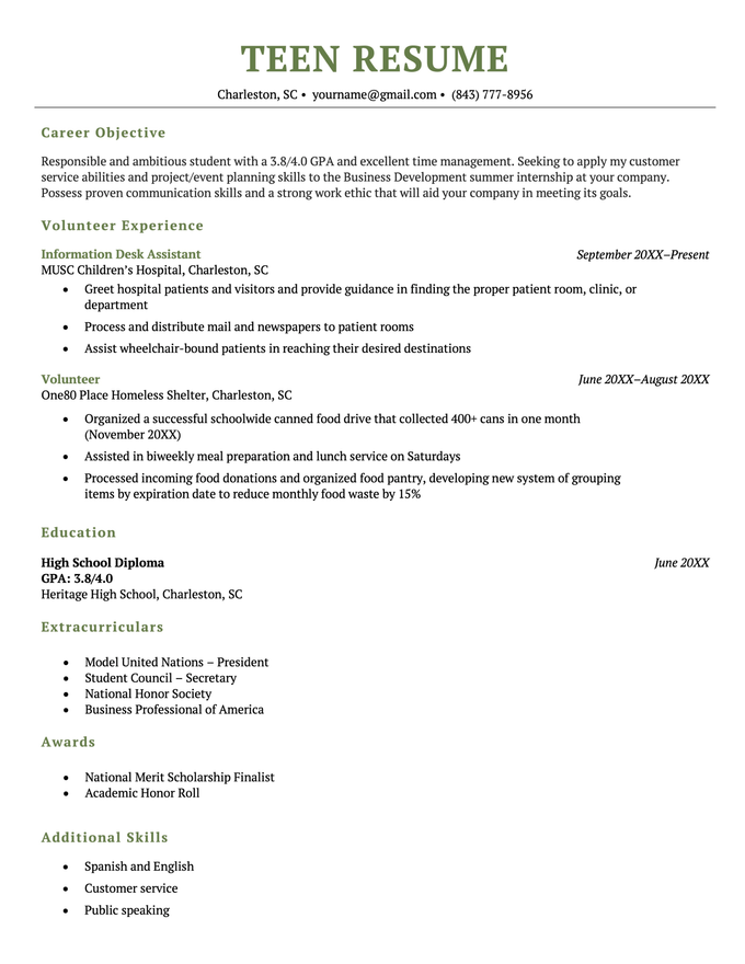 Resume for Teens 10 Examples & Writing Tips