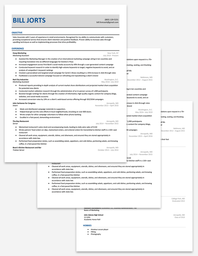 An example of a bad resume that's too long and should be reduced to one page