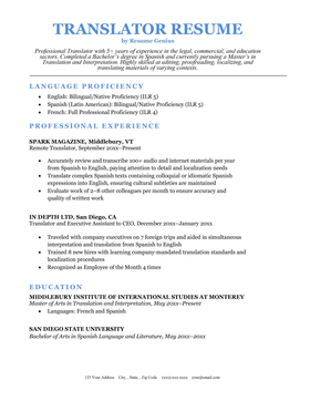 Translator Resume Sample Template