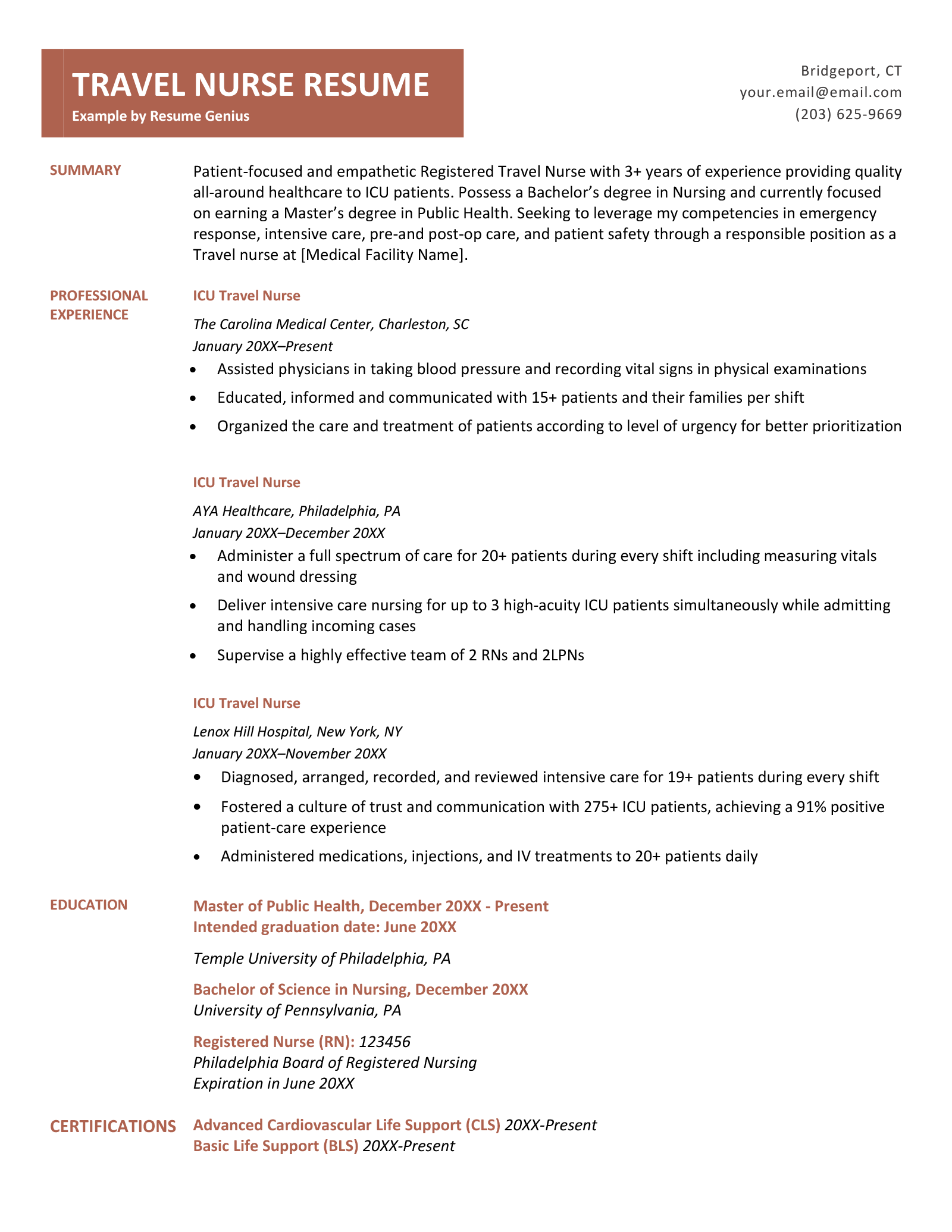 travel nurse resume sample