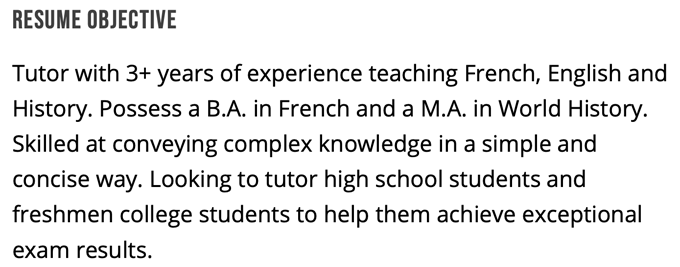 A tutor resume objective