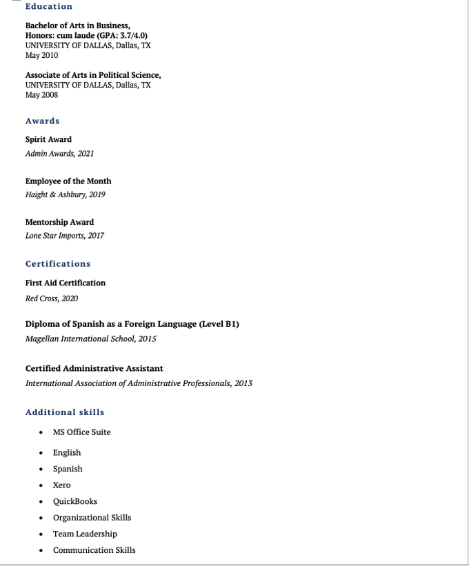 A two page resume example