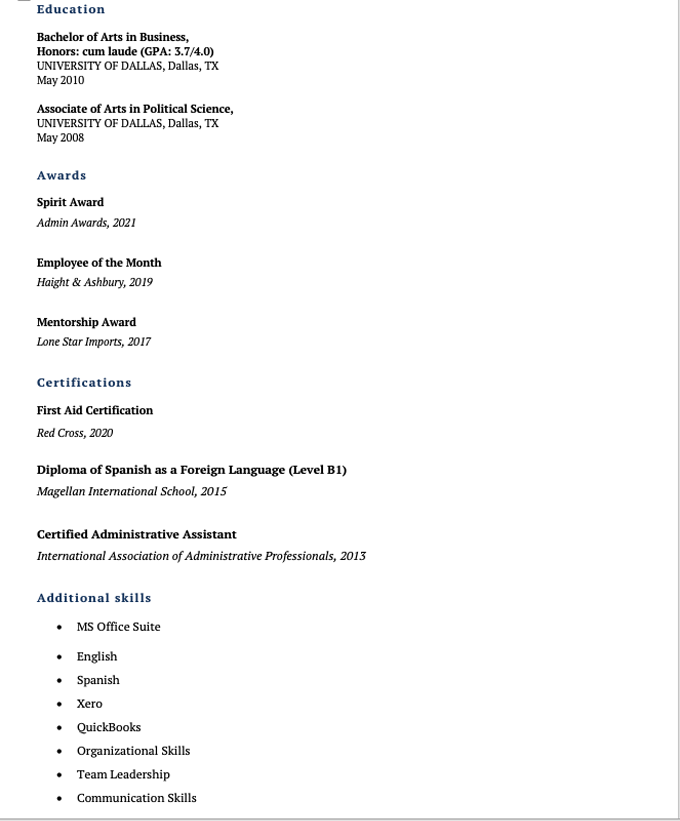 Un exemple de CV de deux pages