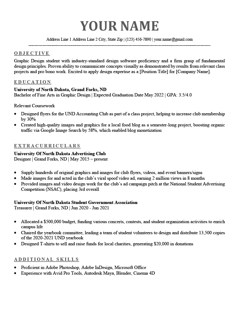 resume sample student college