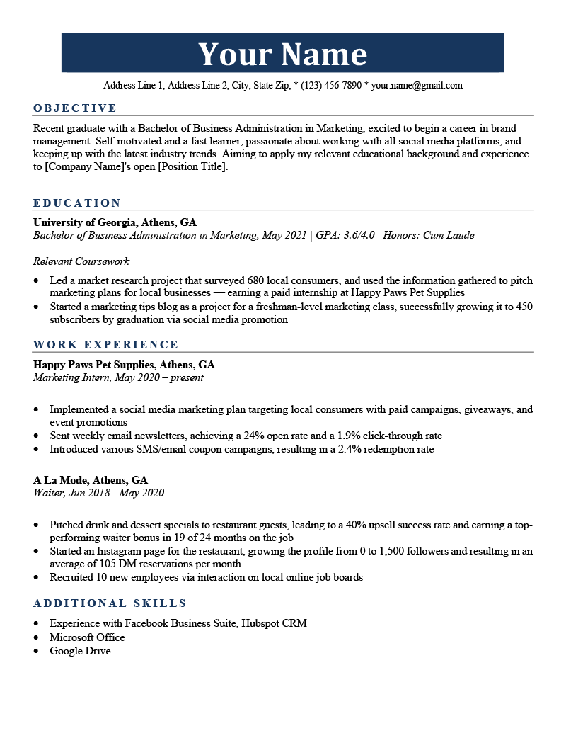 resume sample undergraduate