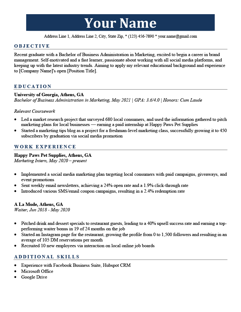 Undergraduate Resume Example With Work Experience