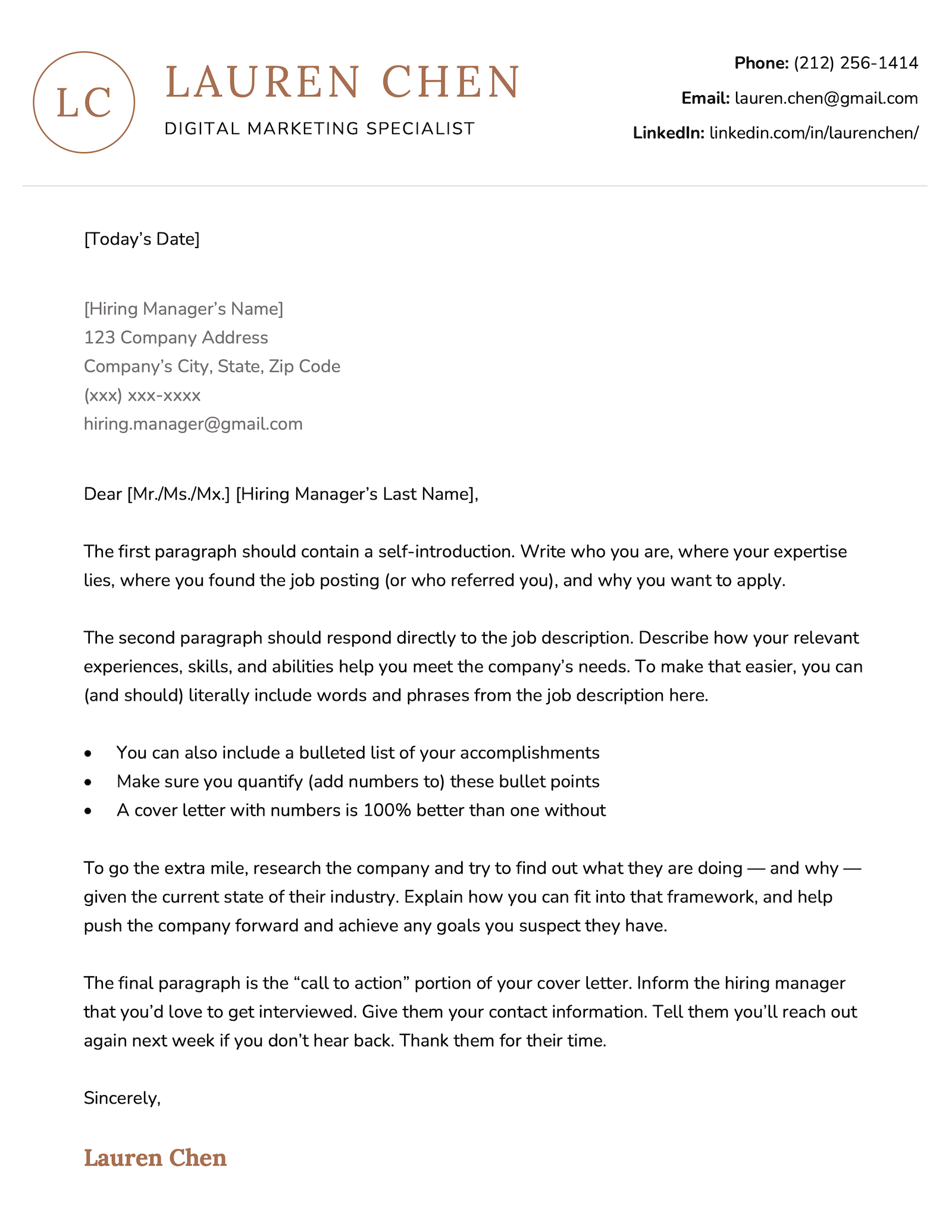 The Unique cover letter template in orange.